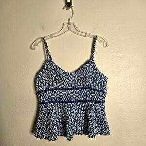 Skies Are Blue Embroidered Peplum Tank Blue White Size L Sleeveless Cami Blouse